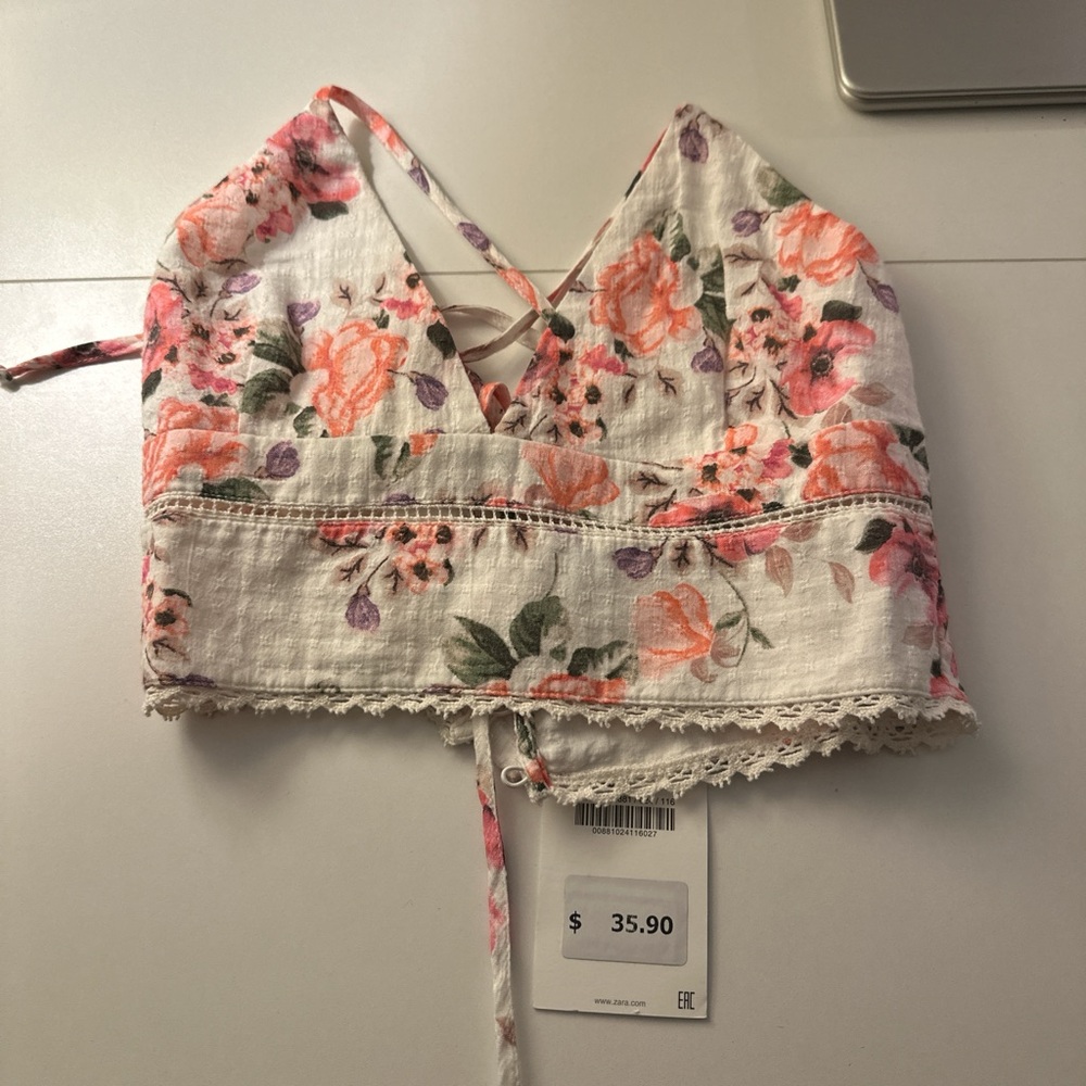 Floral Lace-Up Crop Top